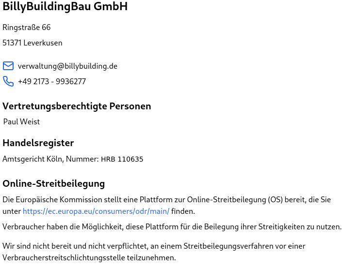 BillyBuilding Impressum